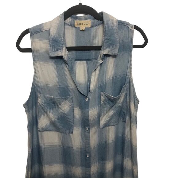 Cloth & Stone Shirt Dress Hipster Tunic Hi-Lo Button‎ Down Sleeveless Size Large - Picture 2 of 9